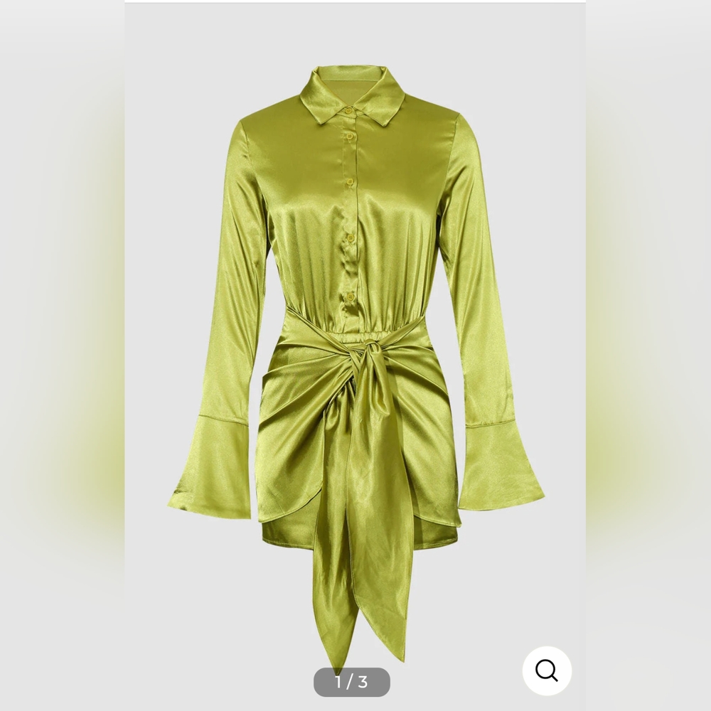 Brand new satin lime sleeve tie dress